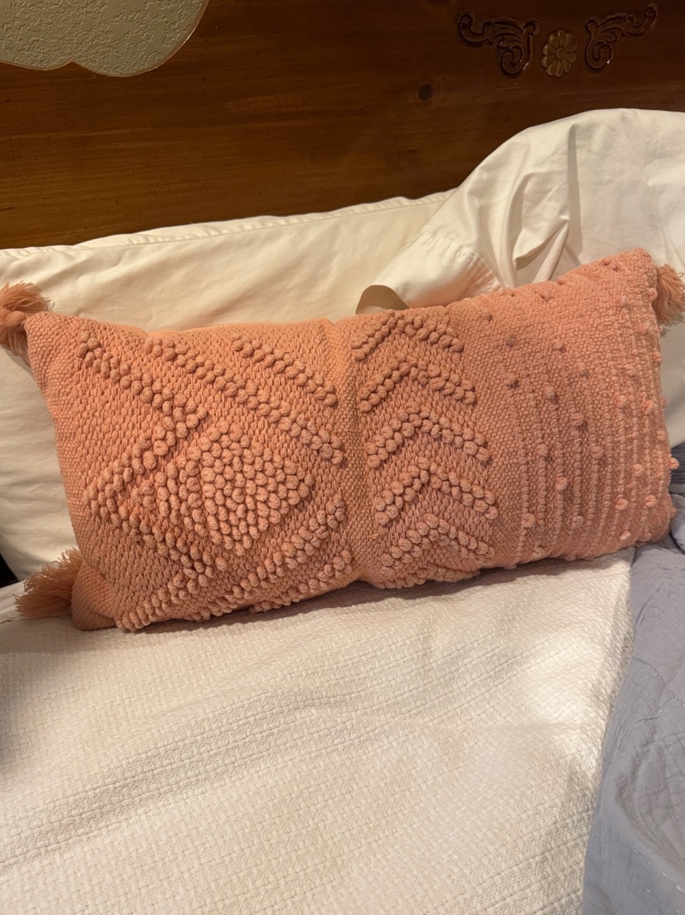 Opalhouse Coral Pink Textured Lumbar Pillow with Tassels